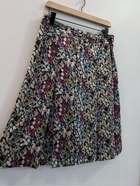 Vintage Y2K Liz Claiborne 100% Silk Mosaic Abstract A-Line Skirt Size 8